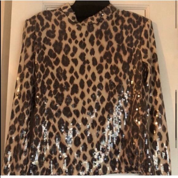 A.L.C. Marshall Sequin Leopard Print Mockneck Top In Brown Multi - Picture 7 of 9